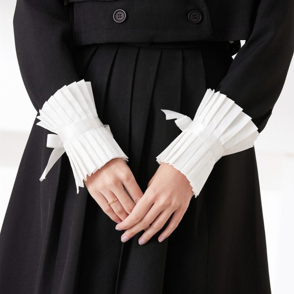 Korean Organ Pleated Straps Bow Fake Cuffs With Sweater Shirt Decoration Fake Gloves