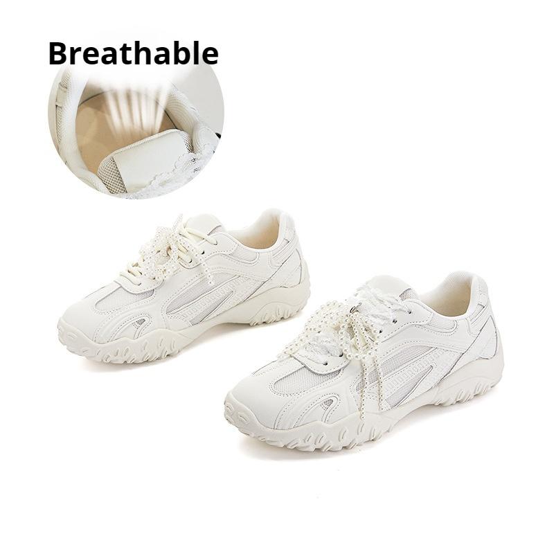 

Genuine Leather Dexun Shoes Lace Pearl Casual Shoes All-match White Shoes Thick-soled Sports Shoes for Women Lightweight Forrest Gump Shoes 35 білий