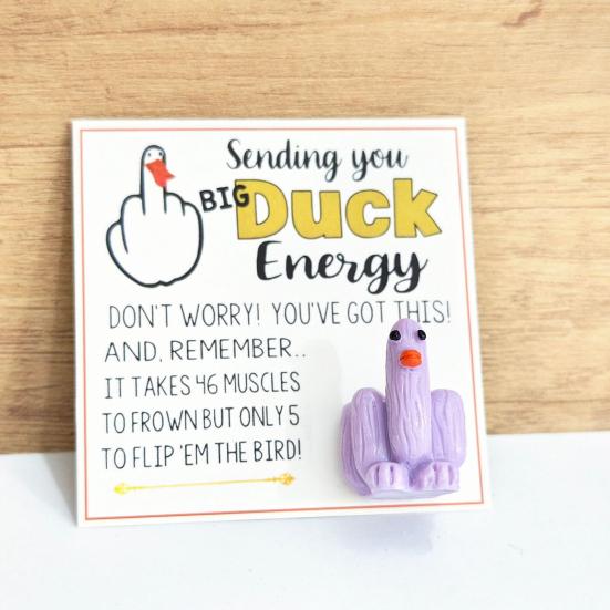 Middle Finger Duck Funny Duck Lucky Charm Gift with Encouraging Card Sending You Big Duck Energy Ornament Inspirational Gift for Friends Family