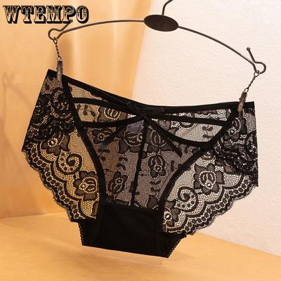 Sexy Panties Women Lace Low-waist Briefs Female Hollow Out Underwear Solid Lingerie Transparent Underpant