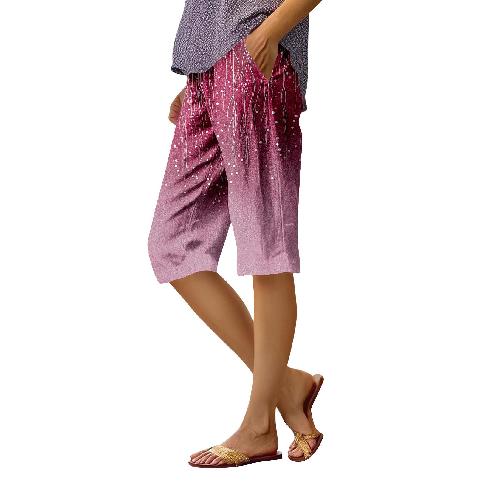 Women s Fashion Printed Pocket Elastic Waist Casual /10 Pants S
