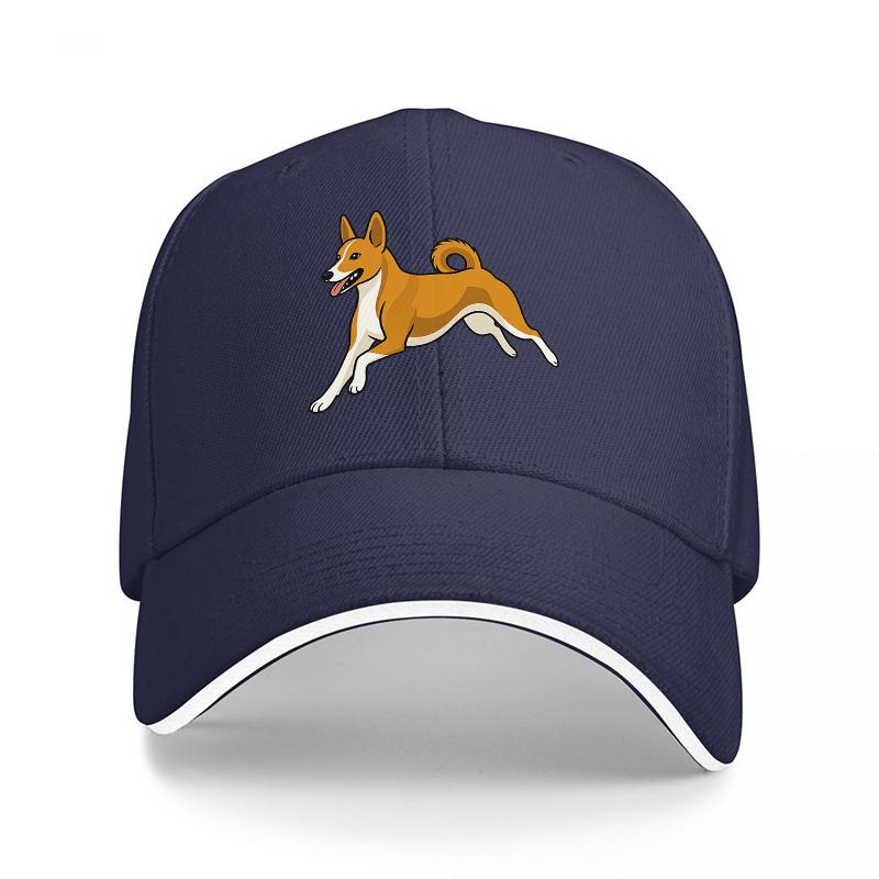 Corgi Dog Running Design Black Baseball Cap with White Trim for Dog Lovers and Pet Enthusiasts Fashionable Casual Hat