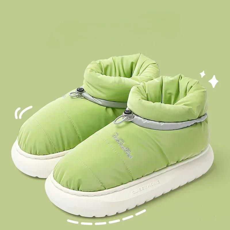 Klobige Damen Schneestiefel Warme Daunen Winter Wasserdicht Damen Stiefelette mit Fell Rutschfest Bonbonfarben Baumwollschuhe Frau