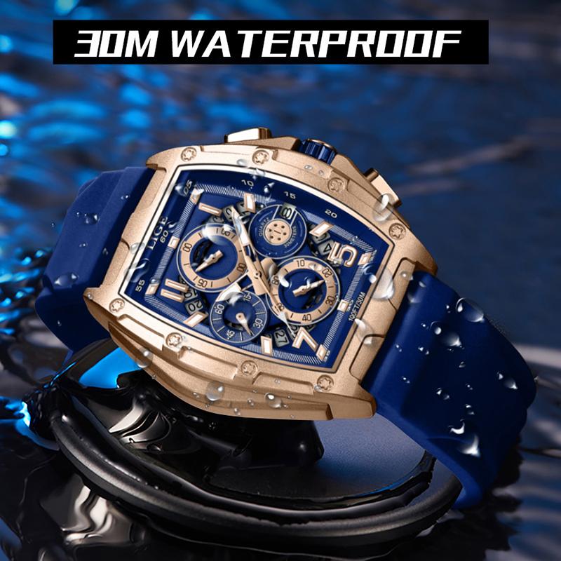 LIGE Mens Watches Sports Silicone Watch Men Luminous Chronograph Waterproof Watch for Men Male Clock Relogios Masculino+Box