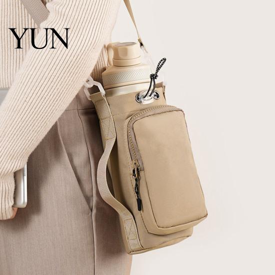 Cushioned Cup Protector Sleeve Crossbody Water Carrier, Wear-resistant Protective with Phone Pocket, Drawstring Cover Closure Portable Pouch