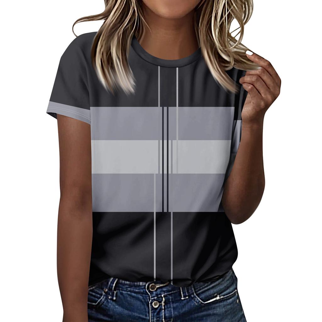 T-Shirts für Damen, Damen Kurzarm Tops Schick Sommer O-Ausschnitt Lässig Trendige Blusen Tunika Tops Unabhängigkeitstag