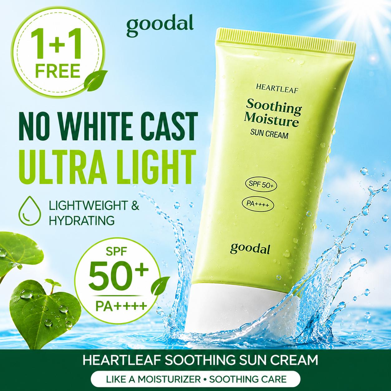 

[Goodal] Houttuynia Cordata Calming Moisture Sun Cream SPF50+ PA++++ Duo Set - 50ml x 2 (1+1 Pack) | Olive s K-beauty 50ml, 1+1
