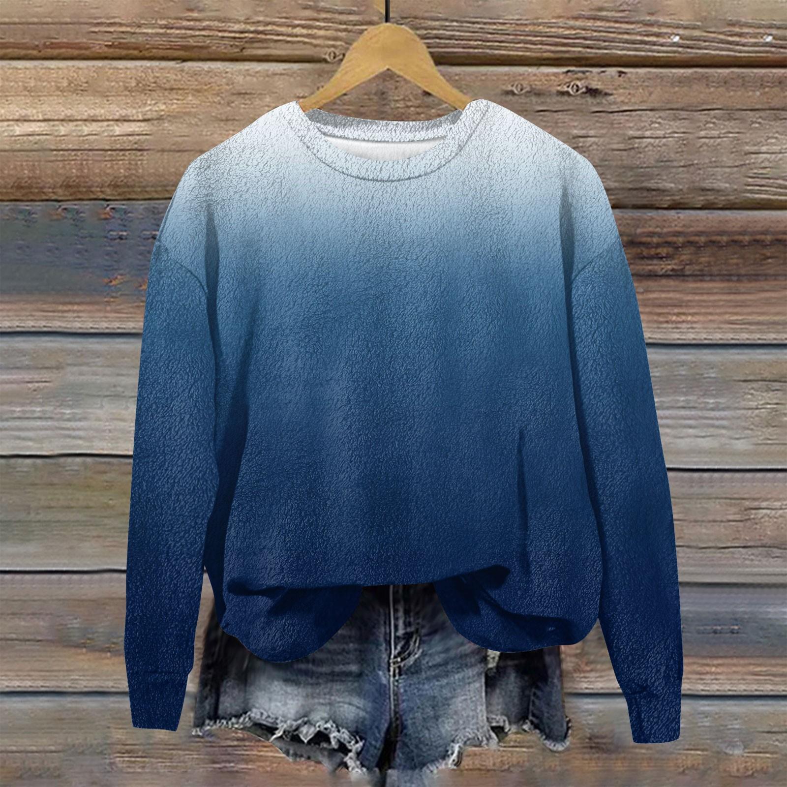 

Женская мода с длинным рукавом плюшевый принтованный свитшот пуловер топ L синий