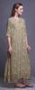 Bimba Dark Rose Brown Floral Leaves & Camellia Kanjiro Printed Nightgowns Maxi Sleepwear For Women Long Sleep Dress
