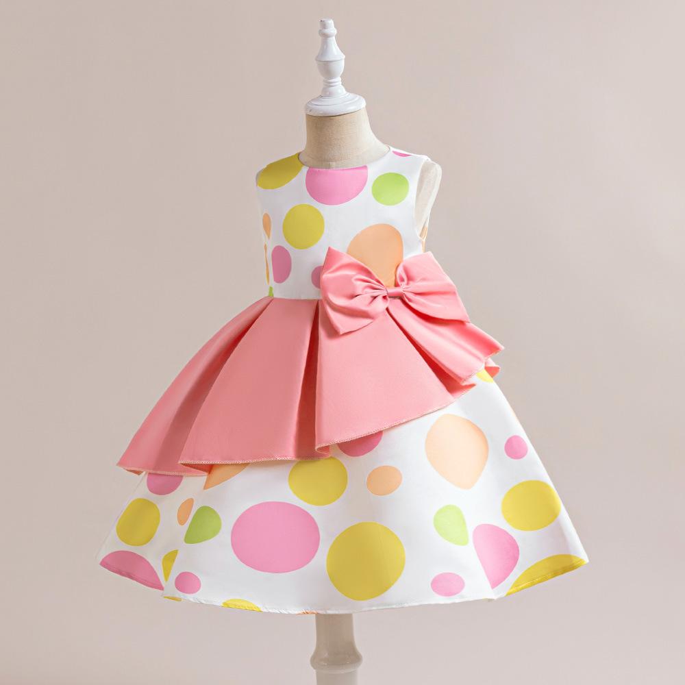 Girls Polka Dot Pleated Dresses Party Princess Dress Girl Sleeveless Clothes Kids Birthday Wedding Formal Costumes Children Wear