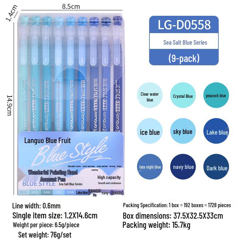 Morandi Color Planner Pen Set: Large Capacity Gel Pens with Needle-tip for Students and Drawing, Fluorescent Blue Fruit 0551.