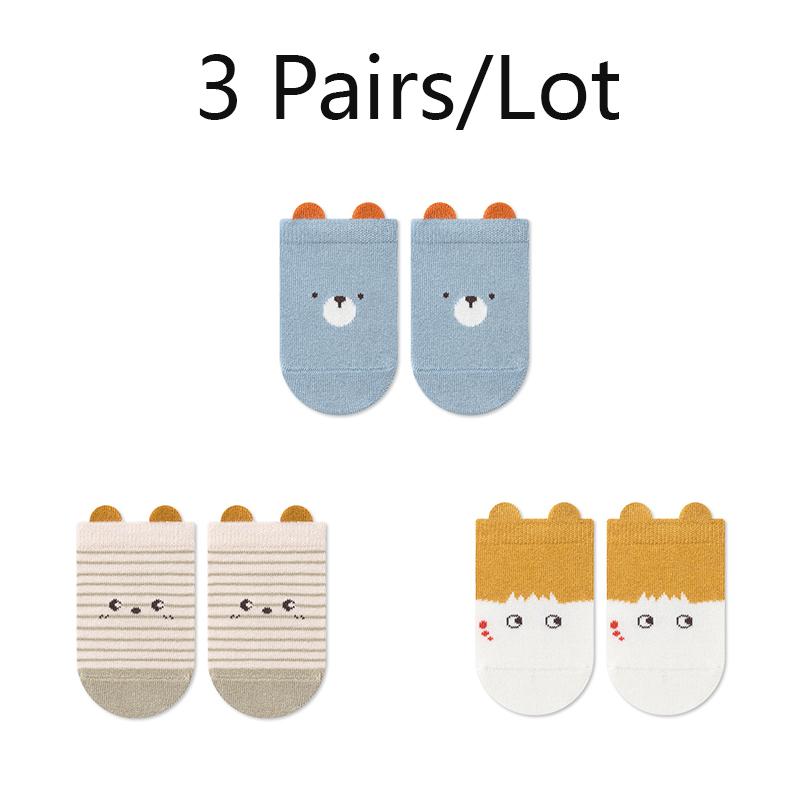 3/6 Pairs Non-Slip Baby Socks Pack Soft Cute Cartoon Newborn Socks With Ears Cotton Socks for Toddlers