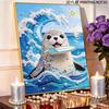 Surfing Seal Pearl Painting Kit with Frame Sparkling Bead Canvas Creative Leisure Craft for Wall Decor Gift DIY Art Project Supplies
