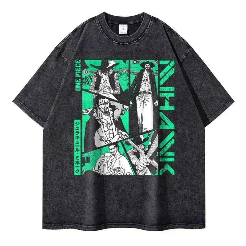 Summer Fashion Pirate King Luffy Second Brother Pattern Design Outdoor T-shirt Y2K Harajuku Washed Short Sleeve
