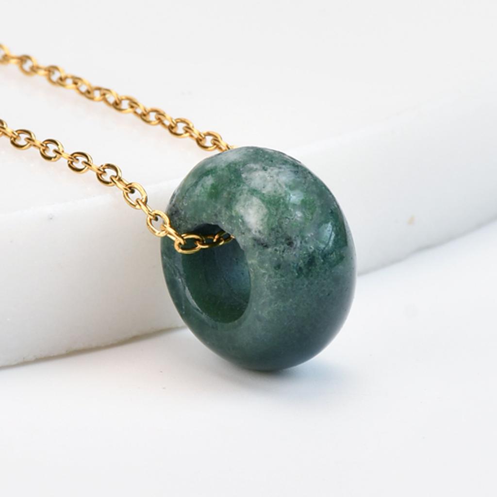 Natural Crystal Donut Pendant Necklace Multi Gemstone Circle Jewelry for Women Daily Wear Gift