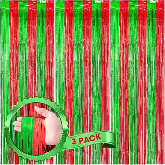 3 Pack 3.3x8.2 Feet Gold Foil Fringe Backdrop Curtains, Tinsel Streamers, Fringe Backdrop for 2025 New Years Eve, Graduation, Birthday, Baby Shower,
