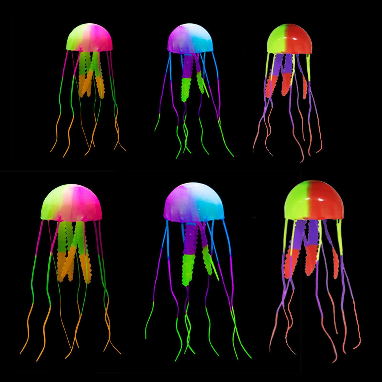 6 Pieces Colorful Jellyfish Set, 3 Small Jellyfish + 3 Mini Jellyfish, Floating Aquarium Decorations, Fluorescent Colorful Jelly