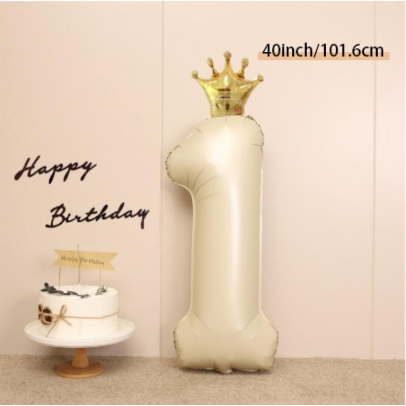 

40-дюймовый кремовый номер + маленький шар из алюминиевой пленки в виде короны, красивый шар из алюминиевой пленки, подходит для тематических вечеринок, дней рождения и т. д.