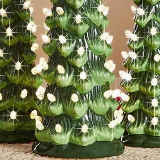 Pre-lit Hand-Painted Resin Tabletop Christmas Tree Small Light Up Holiday Tree Decoration for Home Party Decor