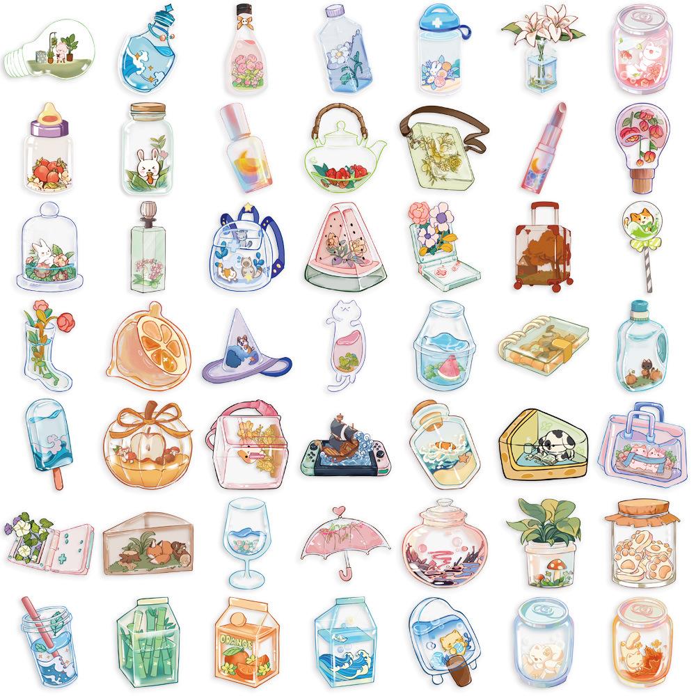 50 Transparent Cartoon Glass Ball Transparent Object Sticker Package Waterproof Transparent PET Handbook Material Decorative Guitar