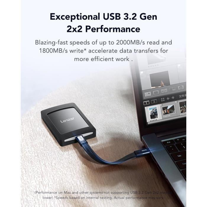 SSD Externe - LEXAR - SL500M - 4To - USB 3.2 Gen 2x2 - Ultra Fin - Portable