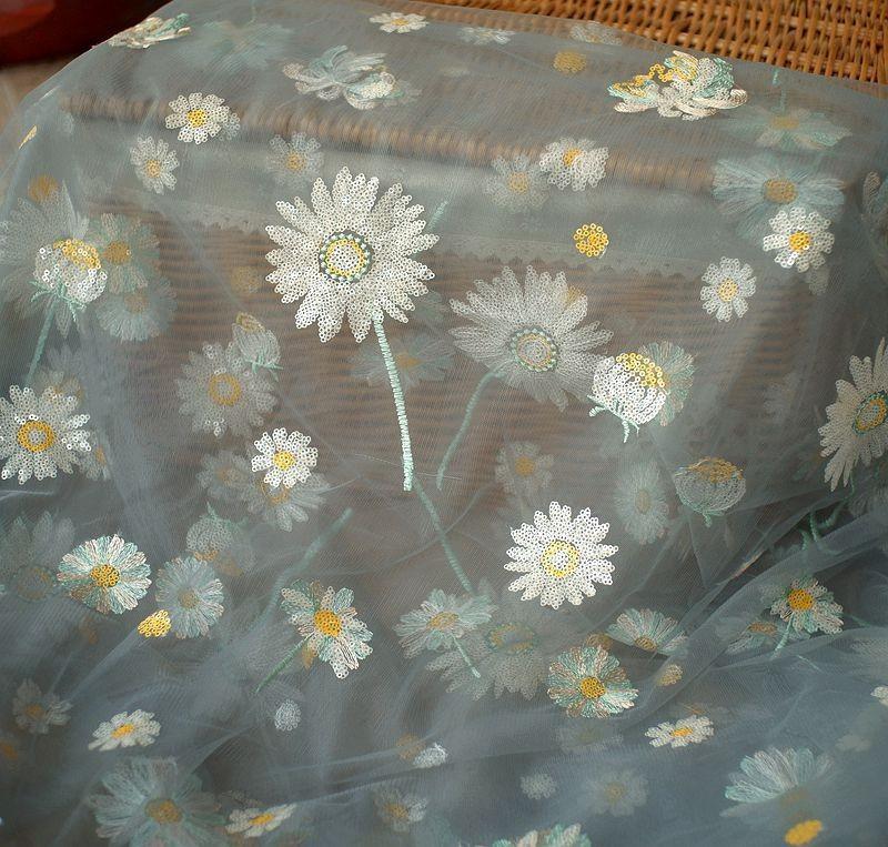 Sequin Small Daisy Mesh Fabric, Small Fresh Ins Wind Small Gauze Skirt Fabric, Soft Lace Mesh Fabric
