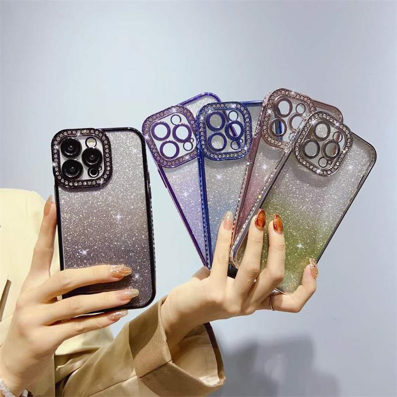 Luxury Fashion Gradient Diamond Soft TPU Phone Case For iPhone 14 13 12 11 Pro Max Electroplating Shockproof Case For iPhone 14 13 12 11