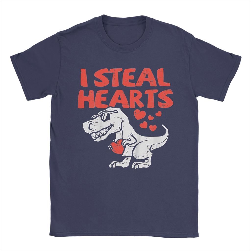 I Steal Hearts Trex Dino Cute T Shirts Unisexs Pure Cotton Funny TShirts Crewneck Tees Short Sleeve Clothes Summer