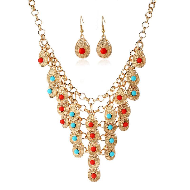 Ethnic Style Multi Layer Design Simulation Gemstone Decoration Women Necklace For Daily Use