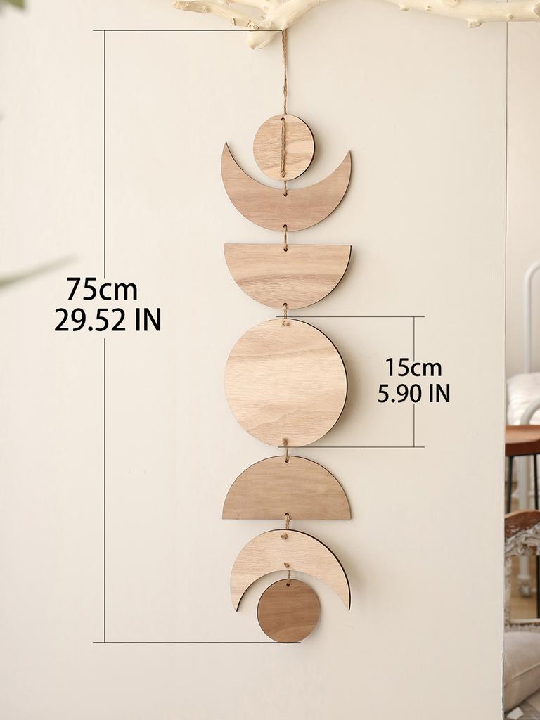 Mondphasen Wandbehang Holz Wanddeko Boho Heimdekoration Wohnzimmer Anhänger Holzkunst Hängende Ornamente für Ramadan Geschenk