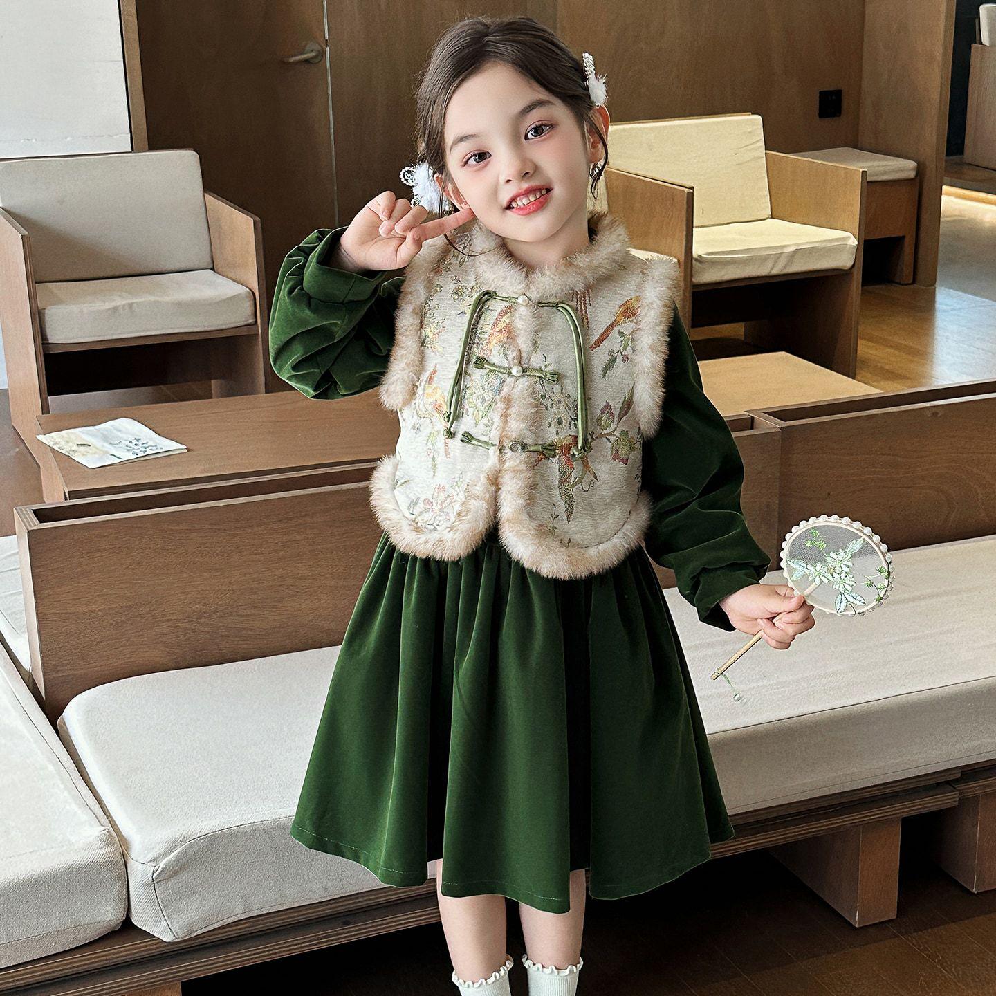 Ханьфу для девочек 2025: Осенне-зимний китайский дворцовый стиль, Детский костюм с древней вышивкой 150