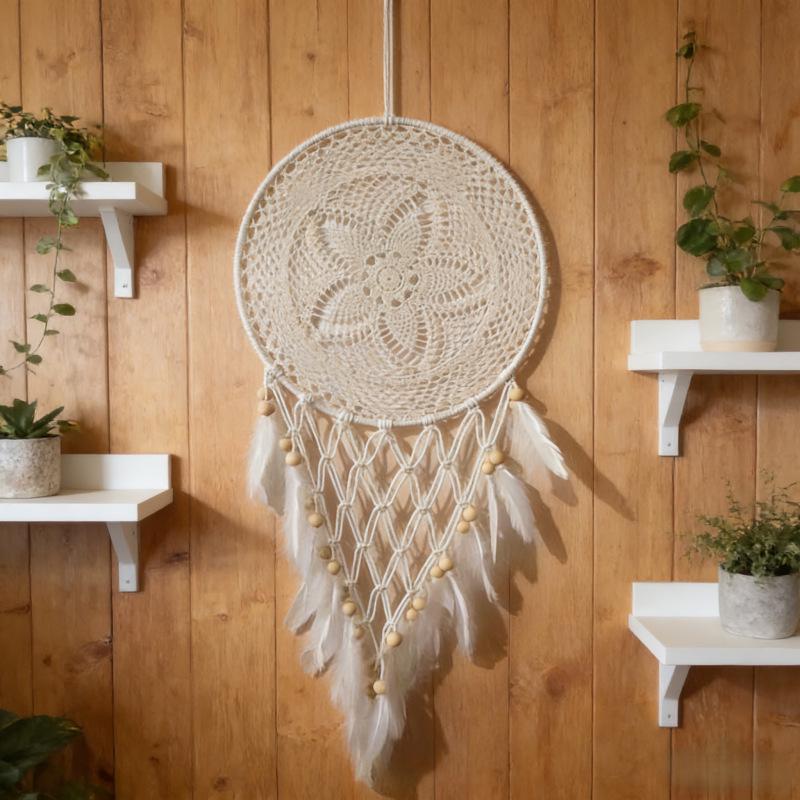 Atrapasueños Bohemio Tejido a Mano con Plumas para Decoración de Interiores