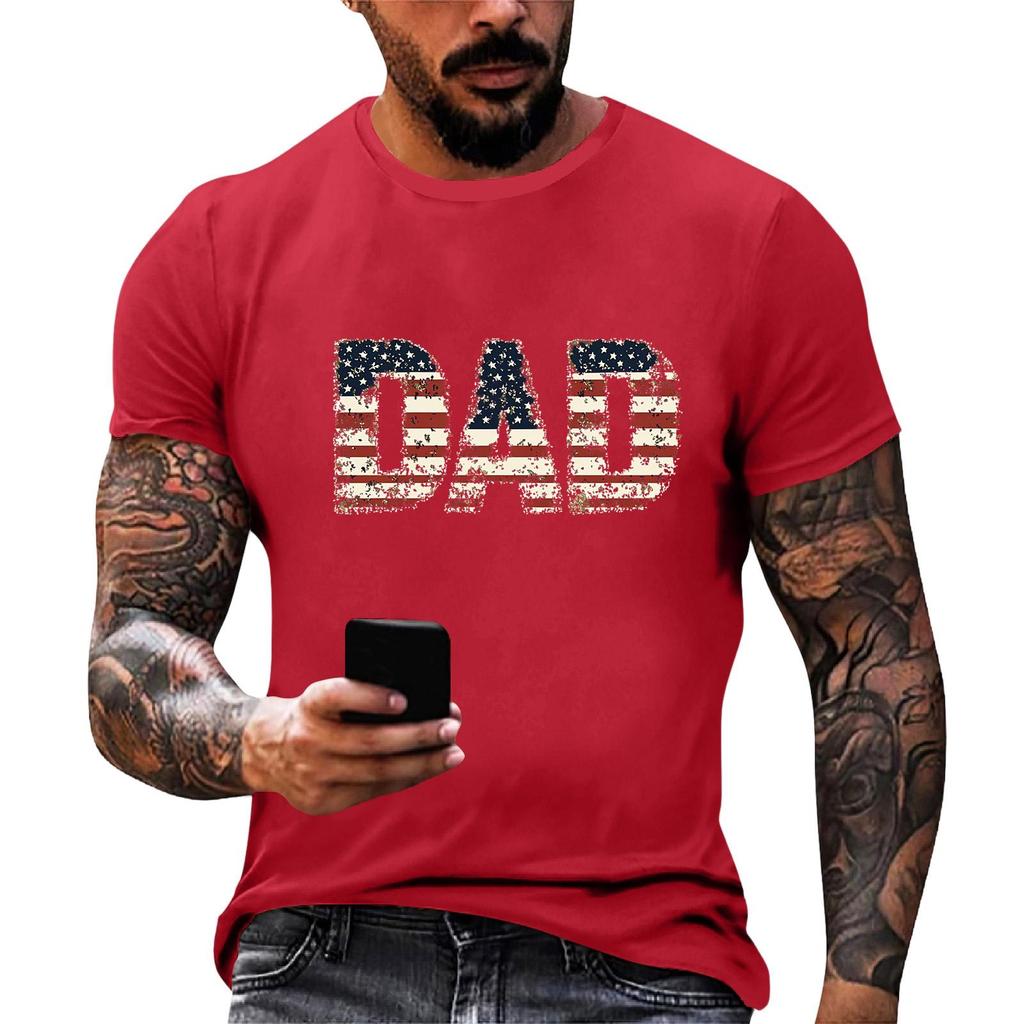 Men's Loose Fit Short Sleeve T Shirt Dad Flag Print Casual Summer Daily Wear Comfortable Lightweight Top