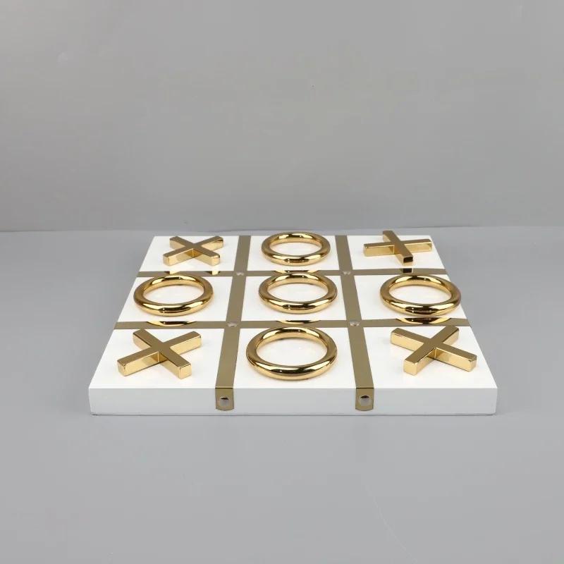 

Metal Handicraft Geometric Checkerboard Golden Chess Block Tartan Decorative Figurines Room Decoration Accessories