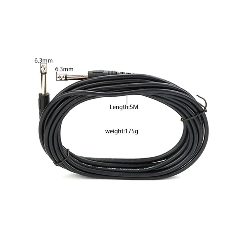 Stereo Audios Cable 6.30mm Mono Jack Instrument Cable Plugs (Male To Male) for Guitar, Bass, Keyboard, and Sound Mixing