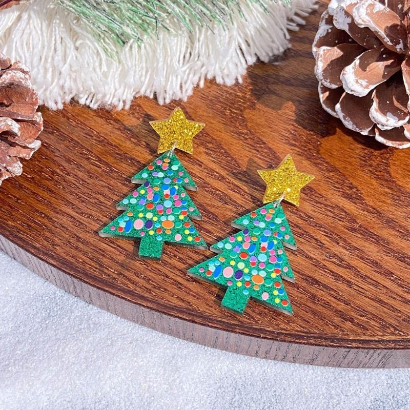 2 Pcs Novel Christmas Tree Stud Earrings All-matched Temperament Sequins Stud Earrings Multicolour Rainbow Earrings
