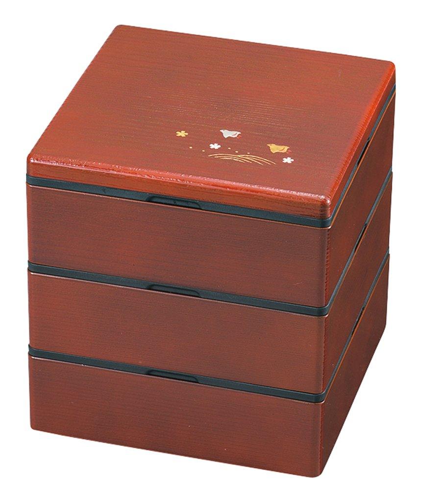 Yamanaka Lacquerware 5.5cm Wood Grain Three-Tiered Box, Shunkei Pattern, Wave and Plover Design, M16439-8