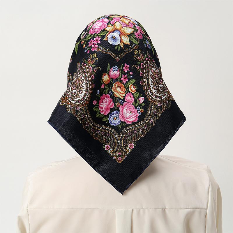 

High-Quality 70Cm Square Fashion Scarf Women Floral Cotton Bandanas Lady Scarves Hijab Headband Accessories Handkerchief Hair 70x70cm