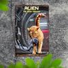 Alien Die Kurzversion Lustige Katze Vintage Blechschild Retro Humorvoll Orange getigerte Katze Alien Xenomorph Wandkunst Dekoration Rustikal