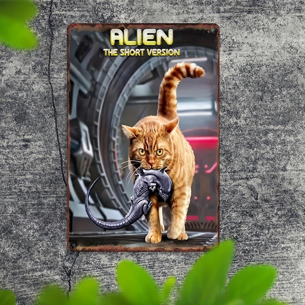 

Alien The Short Version Funny Cat Vintage Metal Tin Sign Retro Humorous Orange Tabby Cat Alien Xenomorph Wall Art Decor Rustic 20x30cm（7.8x11.8inch）