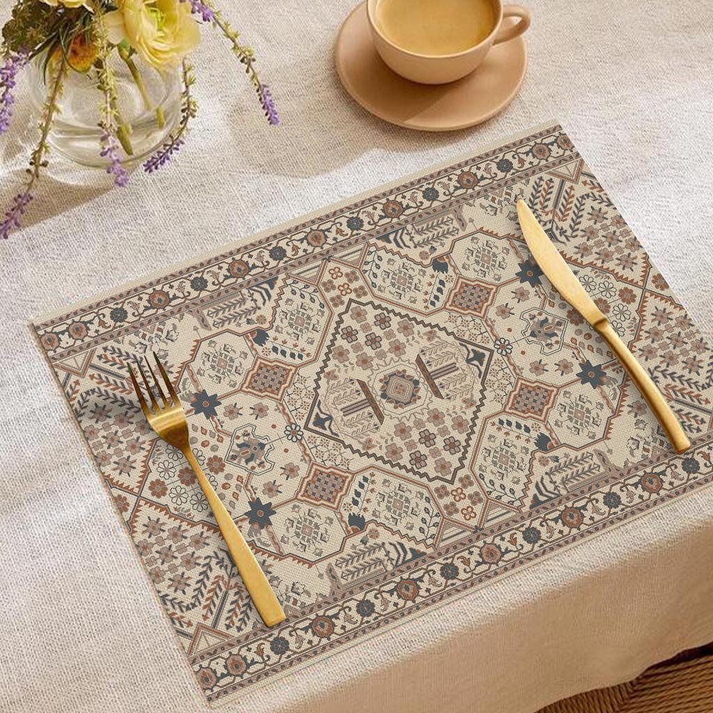 Artistic Vintage Ethnic Pattern Placemats Intricate Floral Geometric Designs Elegant Table Mats For Dining Table Decoration