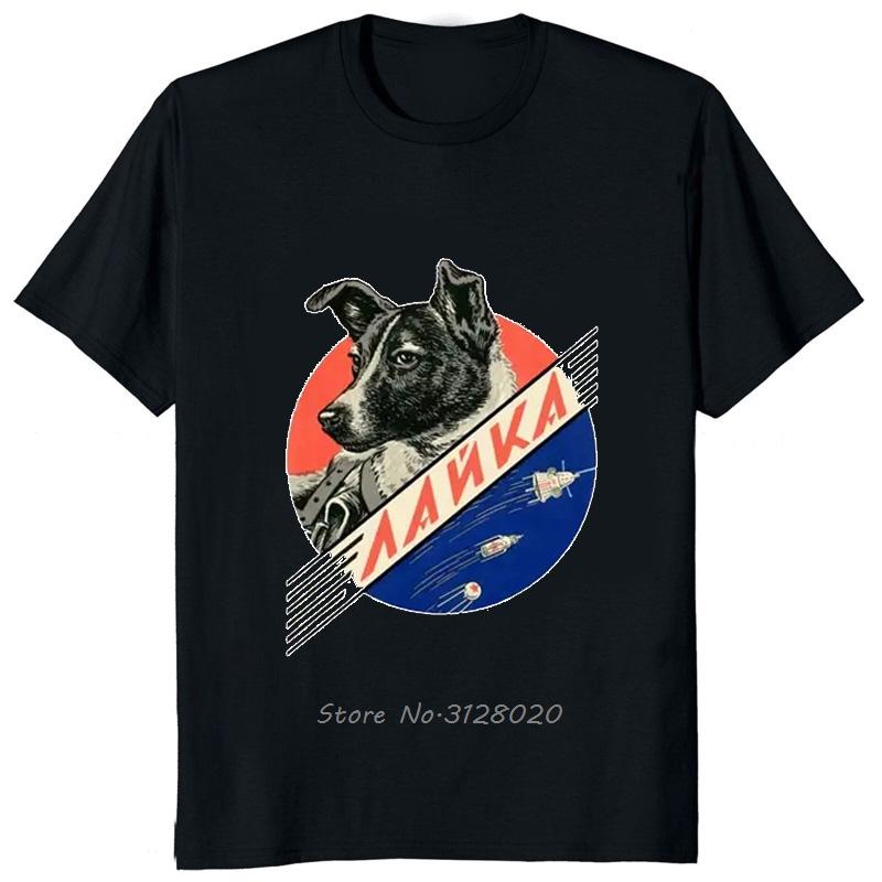 Laika USSR Funny Cartoon Dog T Shirt Hip Hop Harajuku Style Printed Men Clothing Tees Streetwear Hipster Loose Soft Tees Tshirt