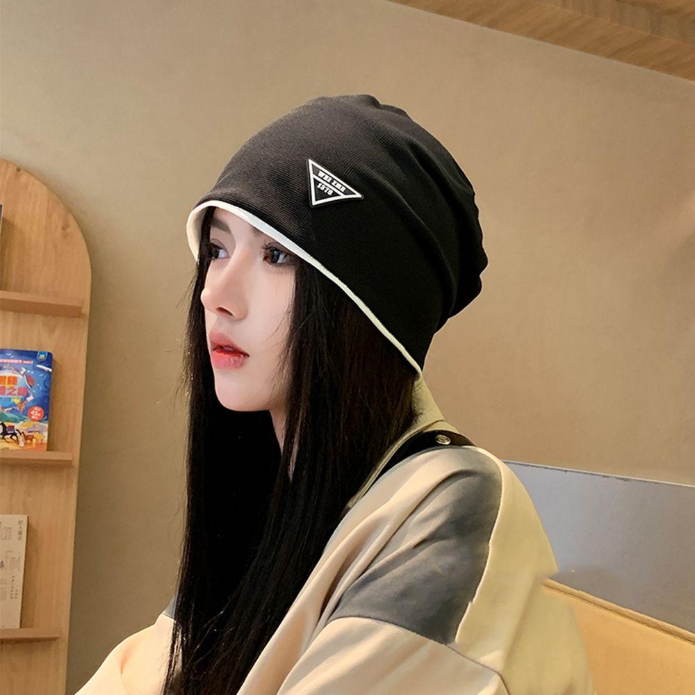 Label Autumn and Winter Solid Color Women Warm Cap Beanie Hat Korean Style Caps Knitted Hat