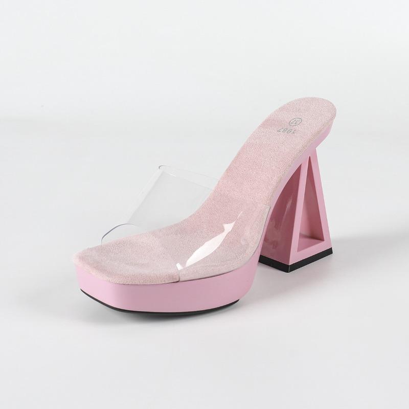 Fashion Fashion Transparent PVC Sandals Women Comfortable Open Toe Satin Slide Sandals Sexy Party Super High Heel Brand Designer Shoes