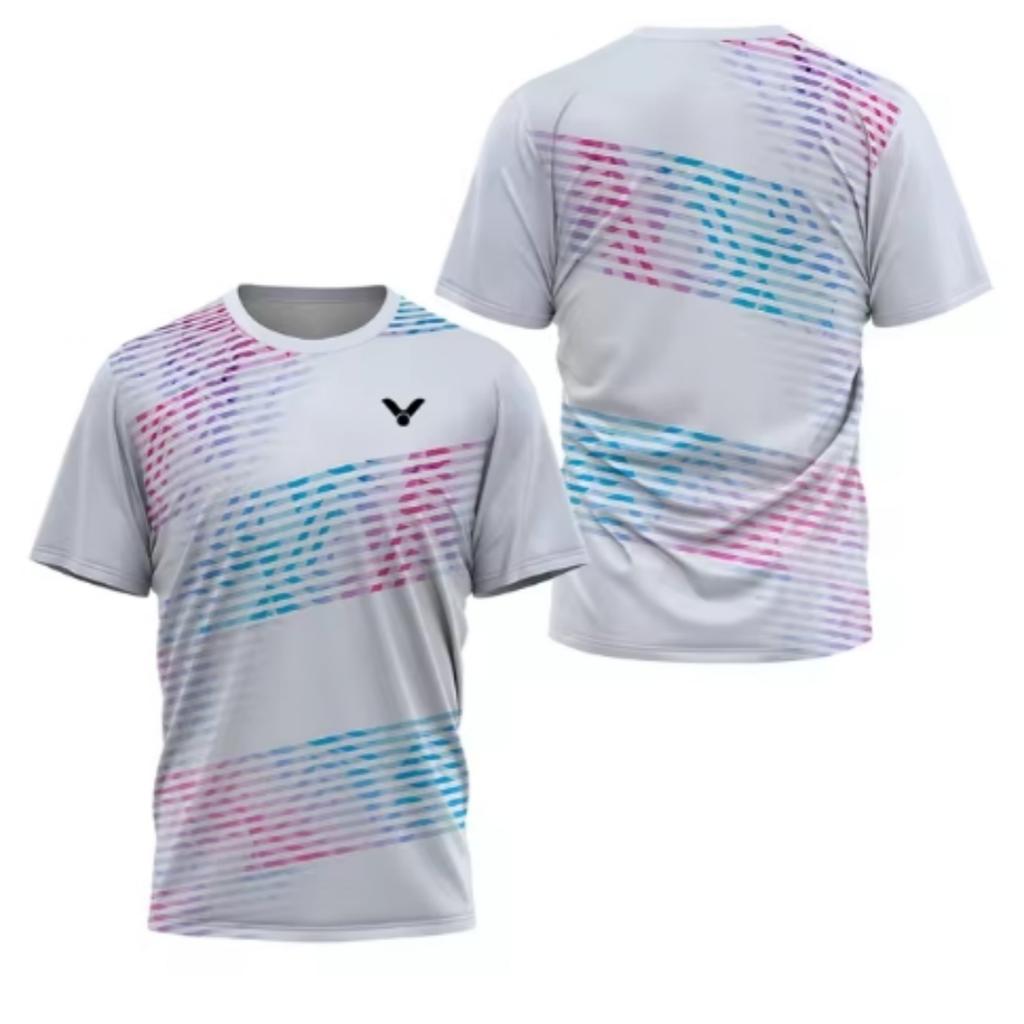 Laser Neon Print Men's Badminton T-Shirt Luxury Brand Short Sleeve Men's Summer Table Tennis T-Shirt Quick Dry Short Sleeve Tee