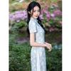 1011 new summer single-layer new Chinese style small and fresh long short-sleeved waist slim-fitting fashion cheongsam skirt
