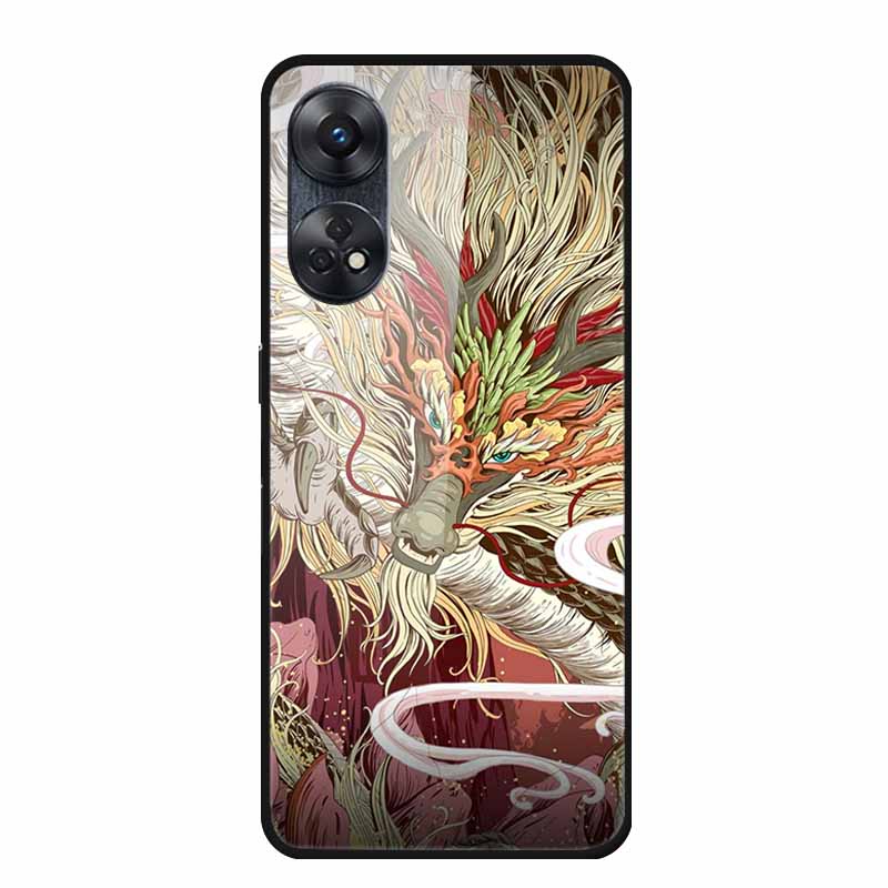 For Oppo Reno8 T 4G Case Luxury Tempered Glass Back Cover Hard Case For Reno8 T 4G 6.43" Capa Funda Animal Vividly Coque Wolf