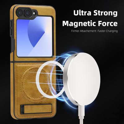 Geeignet für Samsung ZFLIP6 Handyhülle Business Faltbare Lederhülle Magnetische Saug-Halterung Kristallschild ZFOLD5 Schutzhülle