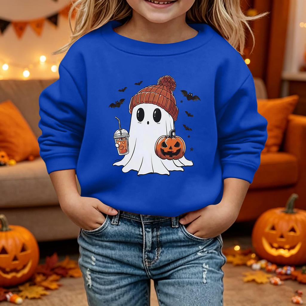 Kids Halloween Printed Long Sleeve Loose Fit Hoodie Pullover for Costume Party