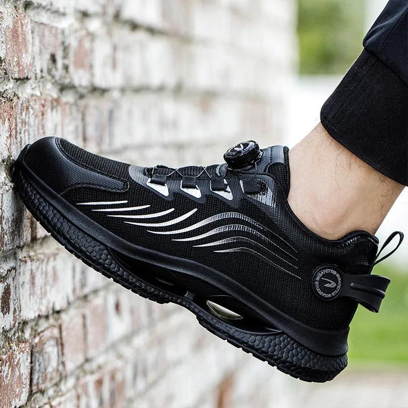 Fashion Rotating Button New Safety Shoes Men Anti-smash Anti-puncture Work Shoes Fashion Men Sport Shoes Security Protective Boots Men